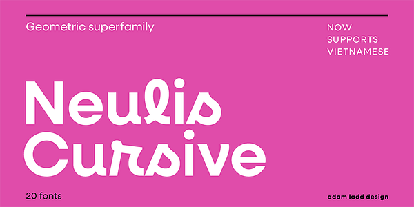 Card displaying Neulis Cursive typeface in various styles