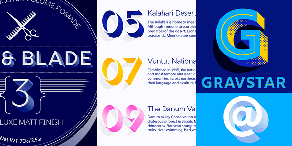 Card displaying Rig Shaded typeface in various styles