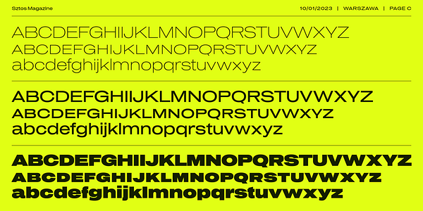 Card displaying Sztos Variable typeface in various styles