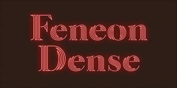 Card displaying Feneon Dense typeface in various styles