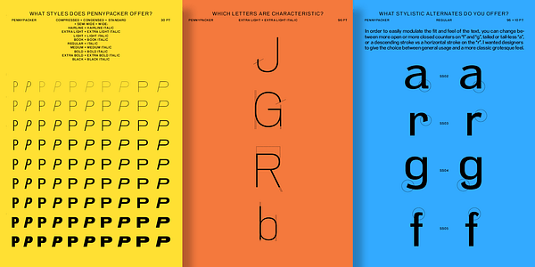 Card displaying Pennypacker typeface in various styles