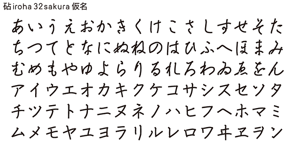 Card displaying Kinuta iroha 32sakura StdN typeface in various styles