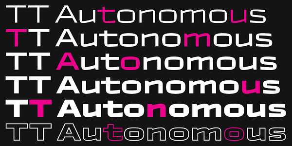 Card displaying TT Autonomous typeface in various styles