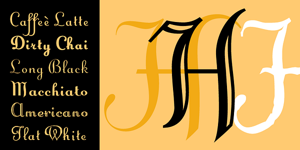 Card displaying Caffe typeface in various styles