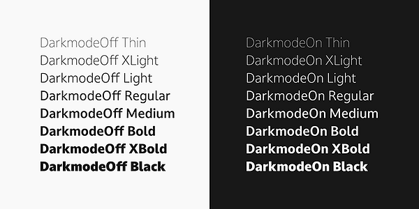 Card displaying Darkmode On typeface in various styles