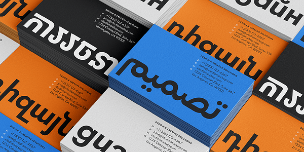 Card displaying Futura®100 Arabic typeface in various styles