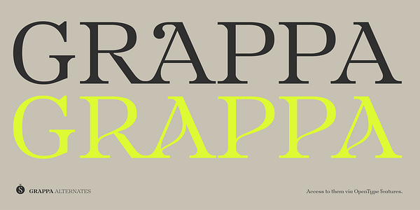 Card displaying Grappa Variable typeface in various styles