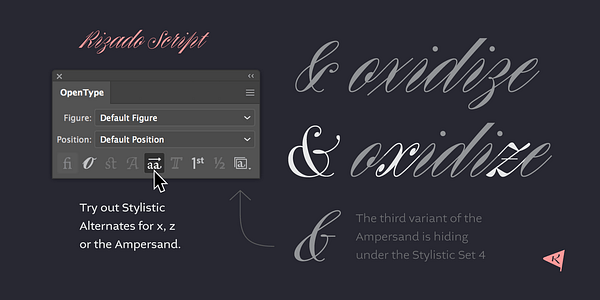 Card displaying Rizado Script typeface in various styles