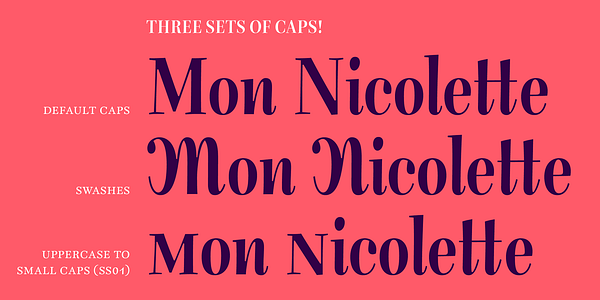 Card displaying Mon Nicolette Variable typeface in various styles