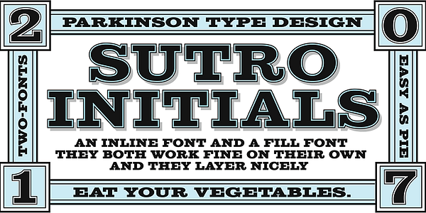 Card displaying Sutro typeface in various styles