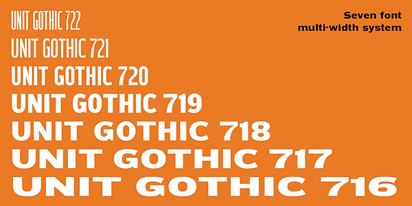 Card displaying HWT Unit Gothic typeface in various styles