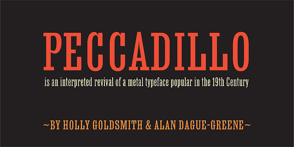 Card displaying MVB Peccadillo typeface in various styles