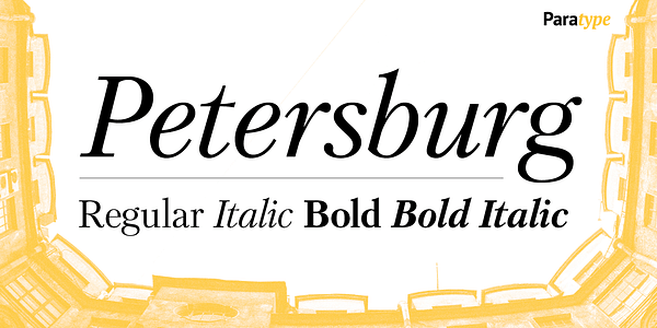 Card displaying Petersburg typeface in various styles