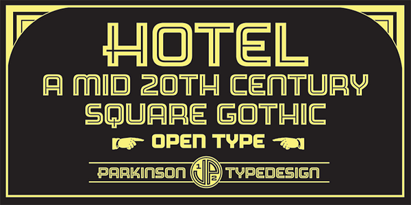 Card displaying Hotel typeface in various styles