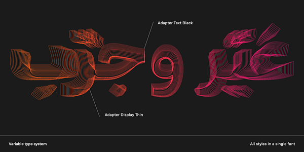 Card displaying Adapter Arabic Display typeface in various styles