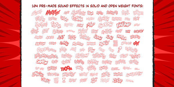 Card displaying CC Onomatopedia typeface in various styles