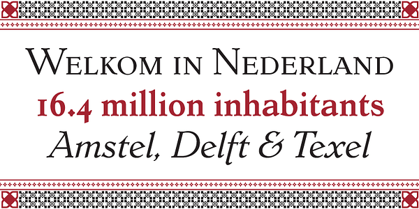 Card displaying Dutch Mediaeval typeface in various styles