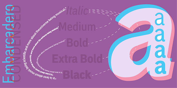 Card displaying MVB Embarcadero Pro Condensed typeface in various styles