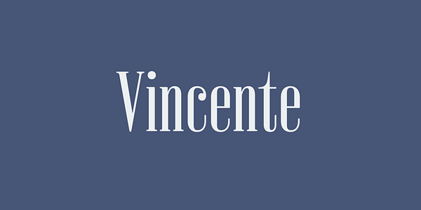 Card displaying Vincente typeface in various styles