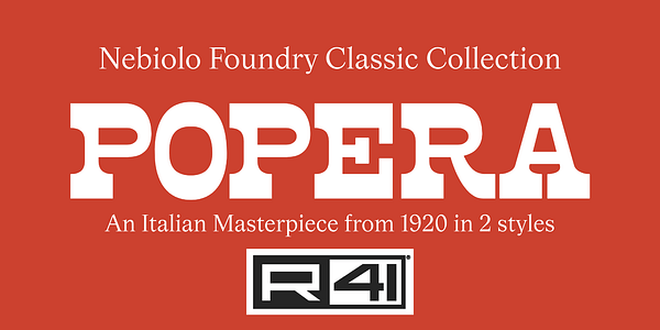 Card displaying R41 Popera typeface in various styles