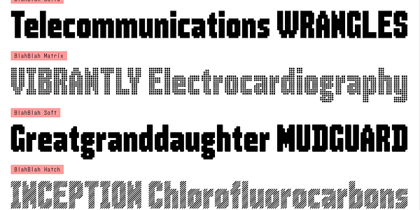 Card displaying BlahBlah typeface in various styles