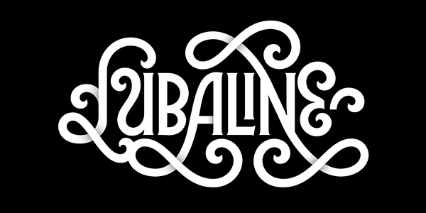 Card displaying Lubaline typeface in various styles