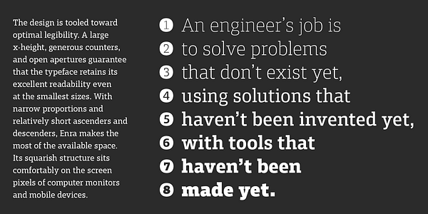 Card displaying Enra Slab Variable typeface in various styles