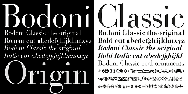 Card displaying Bodoni Classic typeface in various styles