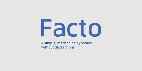 Card displaying Facto typeface in various styles