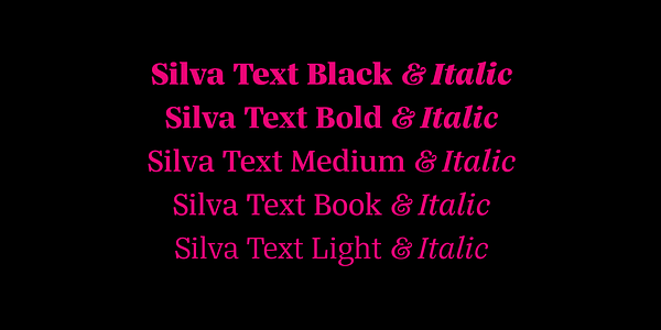 Card displaying Silva Text typeface in various styles