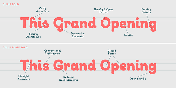 Card displaying Giulia typeface in various styles