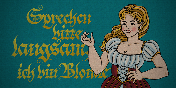 Card displaying Blonde Fraktur typeface in various styles