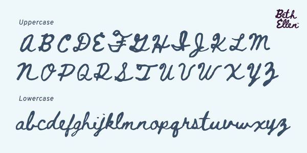 Beth Ellen 書体を様々なスタイルで表示するカード