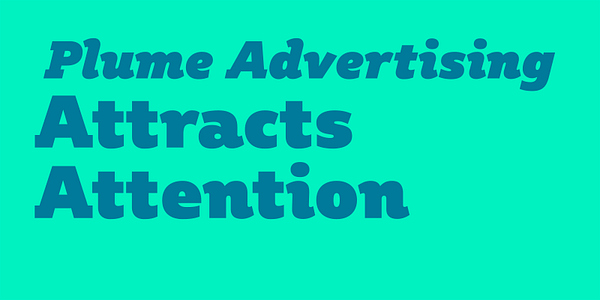 Card displaying Plume typeface in various styles