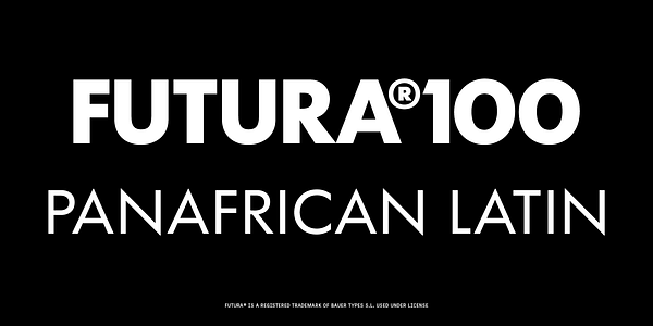 Card displaying Futura®100 Latin Extended typeface in various styles