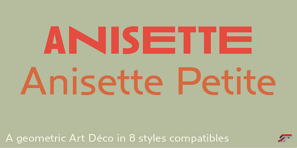 Card displaying Anisette typeface in various styles