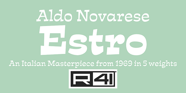 Card displaying R41 Estro typeface in various styles