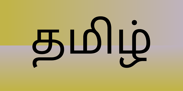 Card displaying Sarvatrik Tamil typeface in various styles