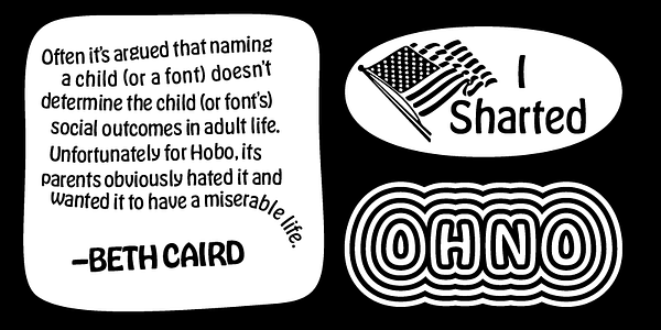 Card displaying Hobeaux typeface in various styles