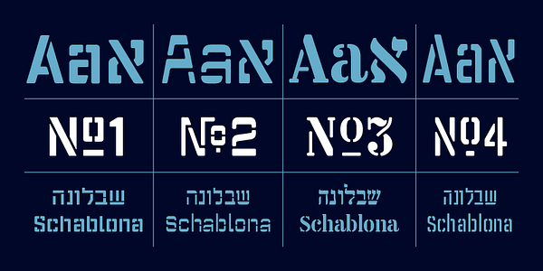 Card displaying Schablona typeface in various styles