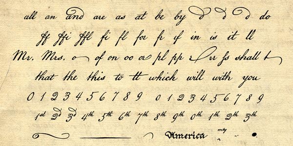 Card displaying American Scribe typeface in various styles