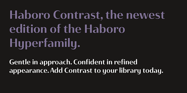 Card displaying Haboro Contrast typeface in various styles