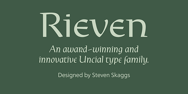 Card displaying Rieven Uncial typeface in various styles