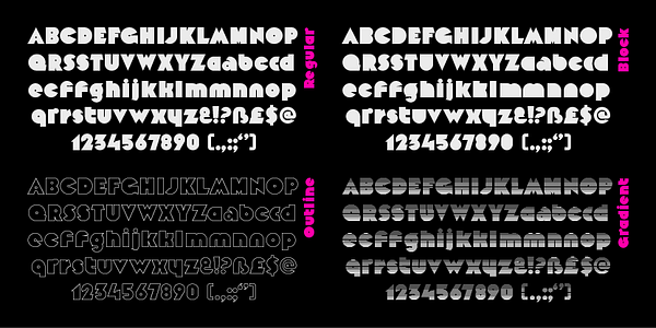 Card displaying Mekon typeface in various styles