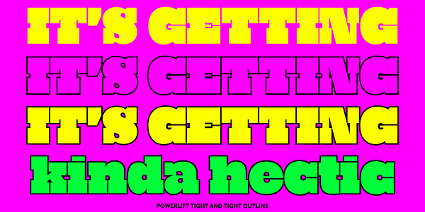 Card displaying Powerlift typeface in various styles