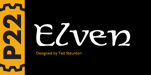 Card displaying P22 Elven typeface in various styles