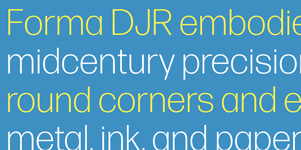 Card displaying Forma DJR Text typeface in various styles