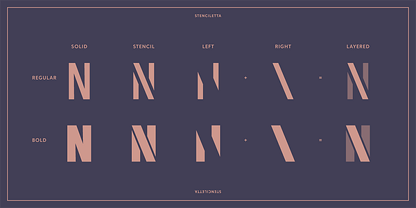 Card displaying Stenciletta typeface in various styles