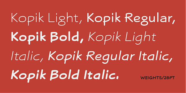 Card displaying Kopik typeface in various styles