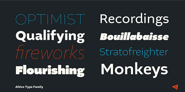 Card displaying Altivo typeface in various styles